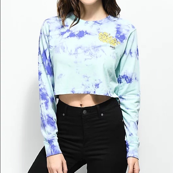 Empyre Tie Dye Crop Tee Womens Size Medium Long Sleeve Blue Purple - Picture 1 of 14